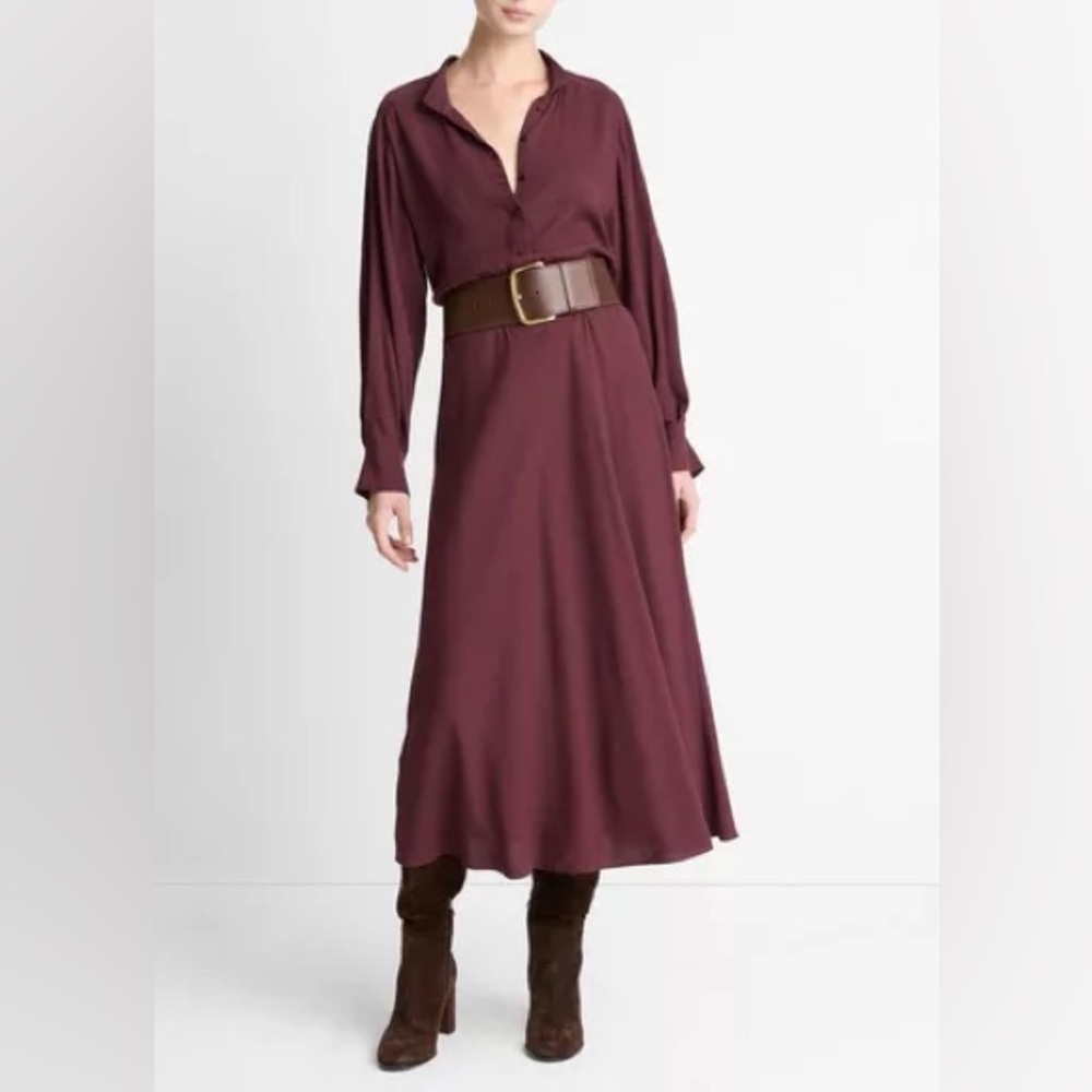 Vince Deep Burgundy 100% silk  Long Sleeve Dress